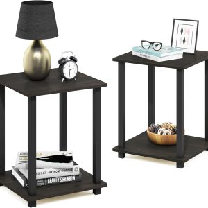 Furinno Simplistic Set of 2 End Table, Espresso/Black