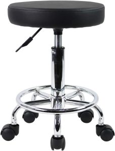 KKTONER PU Leather Round Rolling Stool with Foot Rest Swivel Height Adjustment Spa Drafting Salon Tattoo Work Office Massage Stools Task Chair Small (Black)
