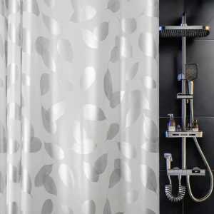 Plastic Shower Curtain Liner, Waterproof Printed PEVA Shower Curtain with Design, Silver Leaf Pattern, Rustproof Grommets, Standard Size 70x72 Bathtub Curtain for Bathroom (Pack of 1)